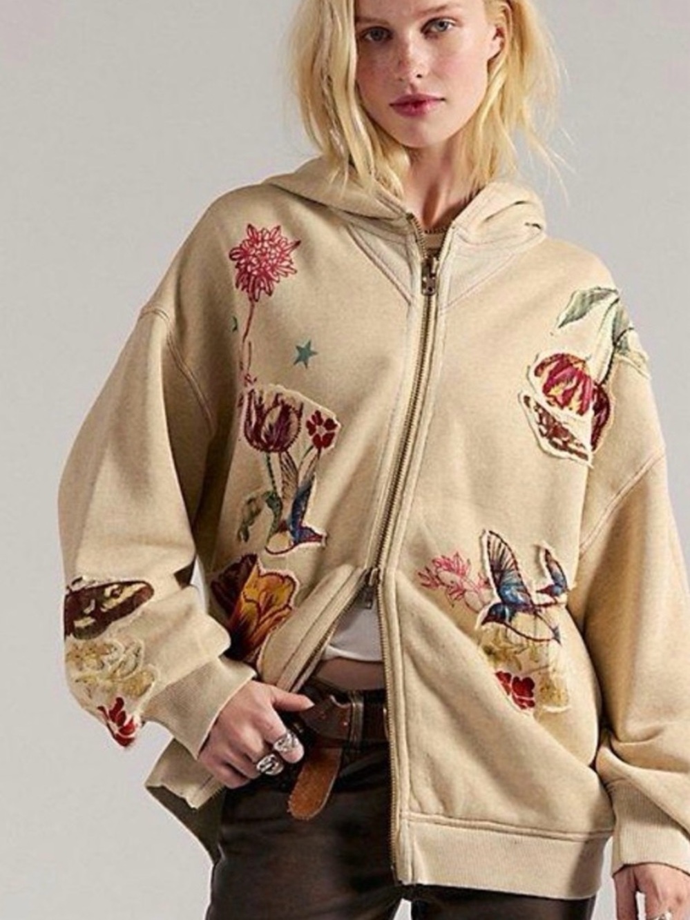 Free People Grandma’s Garden Hoodie NWT XLarge Beige Floral